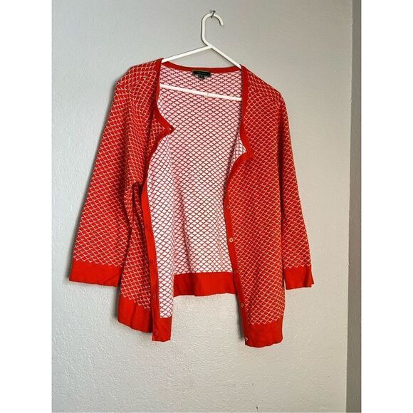 C wonder  Cardigan Sweater XL Tangerine Sleeve Scallop Print Button Up - Picture 1 of 3